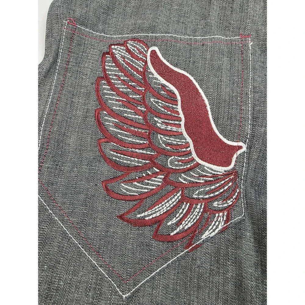 Corked Jeans Shorts Mens 40 Black Denim Embroidered Wing Pockets 100% Cotton